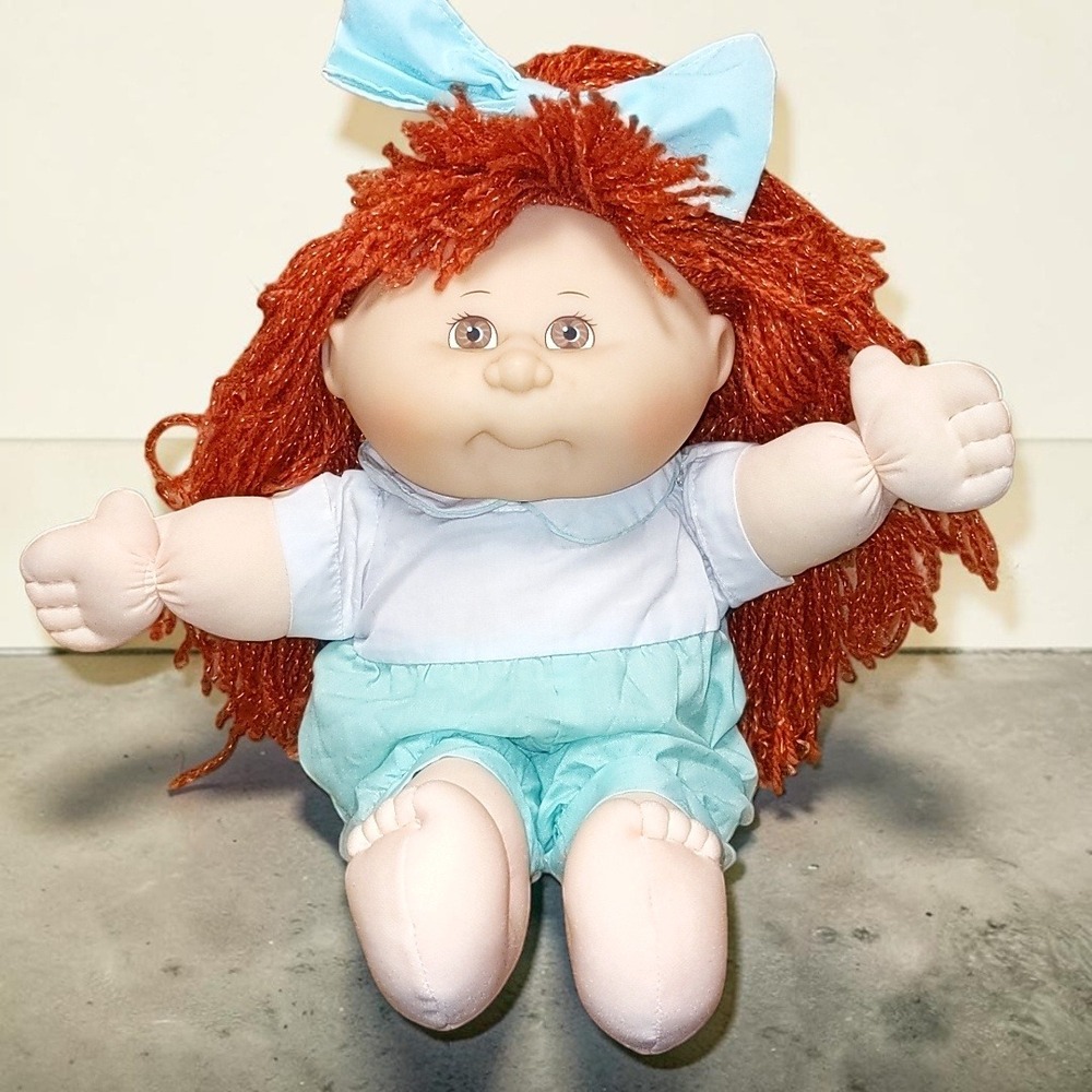 VTG Cabbage Patch Kids 1995 Mattel Red Yarn Hair Brown Eyes Blue Bow Doll Toy